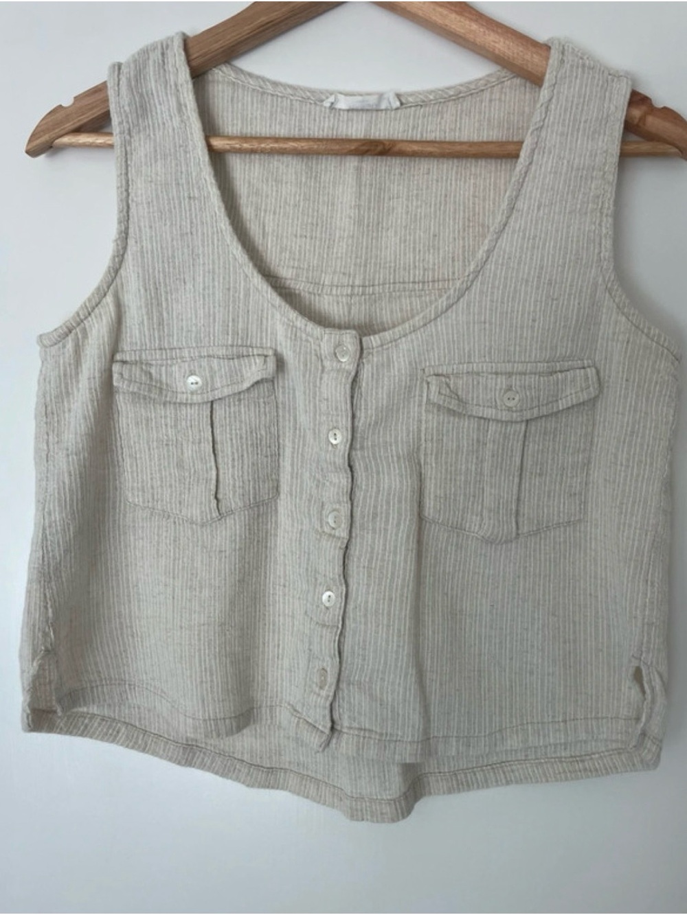 Mango Beige Ribbed Button Crop Tank